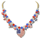 Patriotic Heart American Flag Charm Beaded Necklace