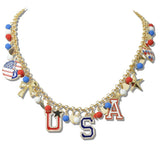 Patriotic USA American Flag Enamel Charm Necklace