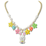 Easter Bunny Flower Enamel Multi Charm Necklace