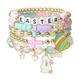 Easter Bunny Enamel Charm Multi Layered Bead Stretch Bracelet