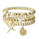 Coastal Starfish and Shell Multi Layered Bead Stretch Bracelet - view 2