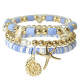 Coastal Starfish and Shell Multi Layered Bead Stretch Bracelet