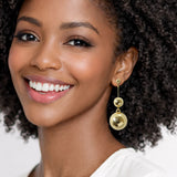 Gold Dipped Double Sphere Ball Drop Earrings