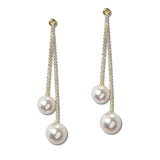 Crystal Pave and Pearl Double Linear Drop Earrings