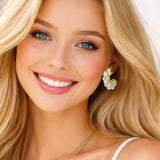 Pearl Cluster C Hoop Earrings - view 2