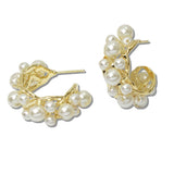 Pearl Cluster C Hoop Earrings