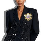 Crystal Hammered Flower Brooch PIN - view 2