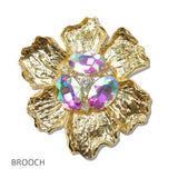 Crystal Hammered Flower Brooch PIN