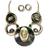 Gold Celluloid Acetate and Rhinestone Geometric Necklace - view 2
