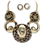 Animal Print Celluloid Acetate and Rhinestone Geometric Necklace