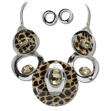 Animal Print Celluloid Acetate and Rhinestone Geometric Necklace - view 2