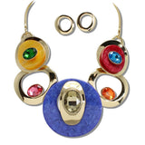 Gold Celluloid Acetate and Rhinestone Geometric Necklace