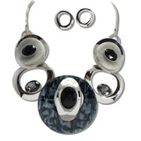 Silver Tone Celluloid Acetate and Rhinestone Geometric Necklace - view 5