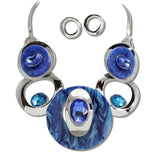 Silver Tone Celluloid Acetate and Rhinestone Geometric Necklace - view 6