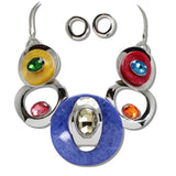 Silver Tone Celluloid Acetate and Rhinestone Geometric Necklace - view 4