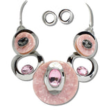 Silver Tone Celluloid Acetate and Rhinestone Geometric Necklace