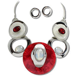 Silver Tone Celluloid Acetate and Rhinestone Geometric Necklace - view 9