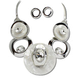 Silver Tone Celluloid Acetate and Rhinestone Geometric Necklace - view 10