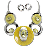 Silver Tone Celluloid Acetate and Rhinestone Geometric Necklace - view 3