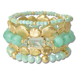 Nugget Accent Multi Layered Beaded Steretch Bracelet