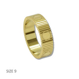 Gold Stainless Steel Ribbed Geometric Band Designer Inspired Ring - view 3