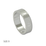 Silver Stainless Steel Ribbed Geometric Band Designer Inspired Ring - view 3