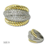 14K Gold Plated TWO Tone Twisted Cable CZ Band Designer Inspired Ring