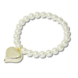 14K Gold Plated Bubble Heart Charm Pearl Stretch Bracelet