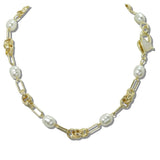 14K Gold Plated Baroque Pearl Paperclip Link Designer Inspired Necklace
