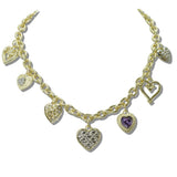 14K Gold Plated Multi Heart Charm Designer Inspired Necklace