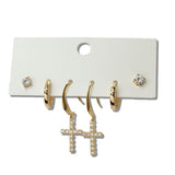 3 Pairs Pave Cross Dangle Stud Earring SET