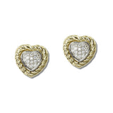 14K Gold Lated Pave Cubic Zirconia Rope Heart Stud Earrings