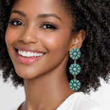 Western Turquoise Triple Flower Drop Earrings - view 2