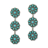 Western Turquoise Triple Flower Drop Earrings