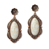 Western Oval Turquoise Stone Concho Drop Earrings - view 2