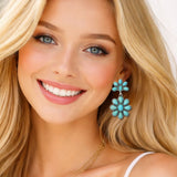 Western Turquoise Double Flower Drop Earrings - view 2