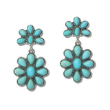Western Turquoise Double Flower Drop Earrings