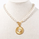 Pearl Strand and Mother of Pearl Cross Medallion Toggle Necklace - view 2