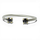 14K Gold Plated TWO Tone Twisted Cable Stone Cuff Bracelet - view 2