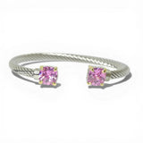 14K Gold Plated TWO Tone Twisted Cable Stone Cuff Bracelet