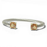 14K Gold Plated TWO Tone Twisted Cable Stone Cuff Bracelet - view 6