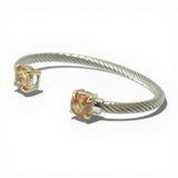 14K Gold Plated TWO Tone Twisted Cable Stone Cuff Bracelet - view 7