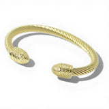 14K Gold Plated Bullet CAP Twisted Cable Cuff Designer Inspired Bracelet - view 2