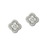 14K Gold Plated Mother of Pearl Clover CZ Stud Earrings - view 2