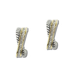 14K Gold Plated Twisted CZ Half Hoop Earrings