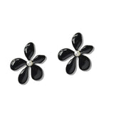 Enamel Flower Petal Pearl Stud Earrings