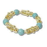14K Gold Plated Semi Precious Stone Bead Link Designer Inspired Stretch Bracelet - view 3