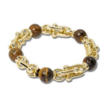 14K Gold Plated Semi Precious Stone Bead Link Designer Inspired Stretch Bracelet