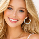 Matte Scalloped Pearl Hoop Earrings - view 3
