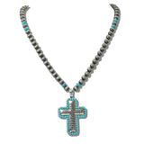 Western Serenity Prayer Cross Pendant Navajo Bead Necklace